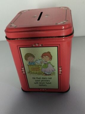 Hallmark Pink Retro Tin Coin Bank with Illustration